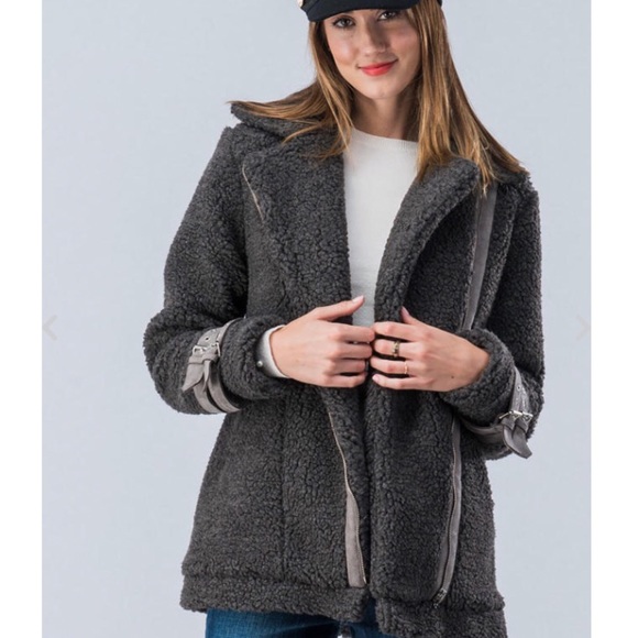 $ FIRM 🌷Charcoal Sherpa Racer Jacket - Picture 3 of 8